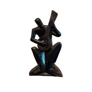 Vintage Guitar Player Wooden Carving